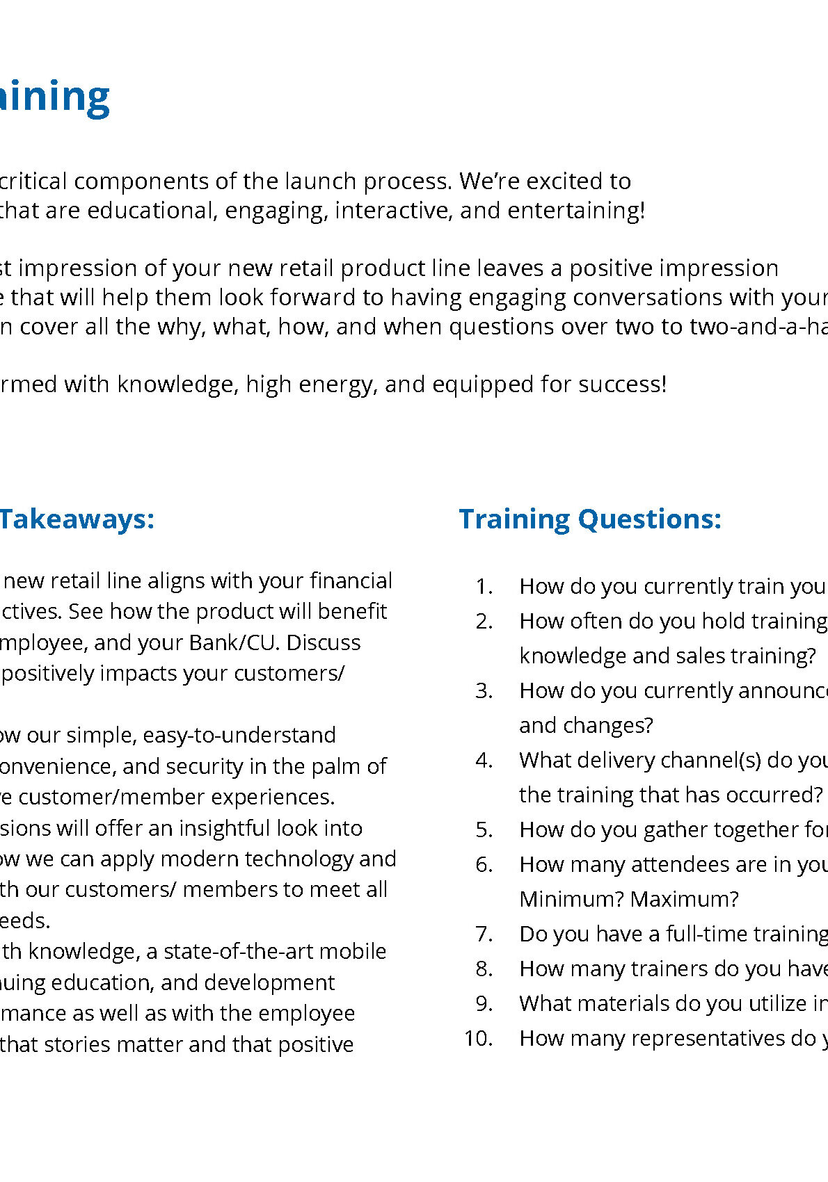 Pre-Launch Training Questions (Digital Version)