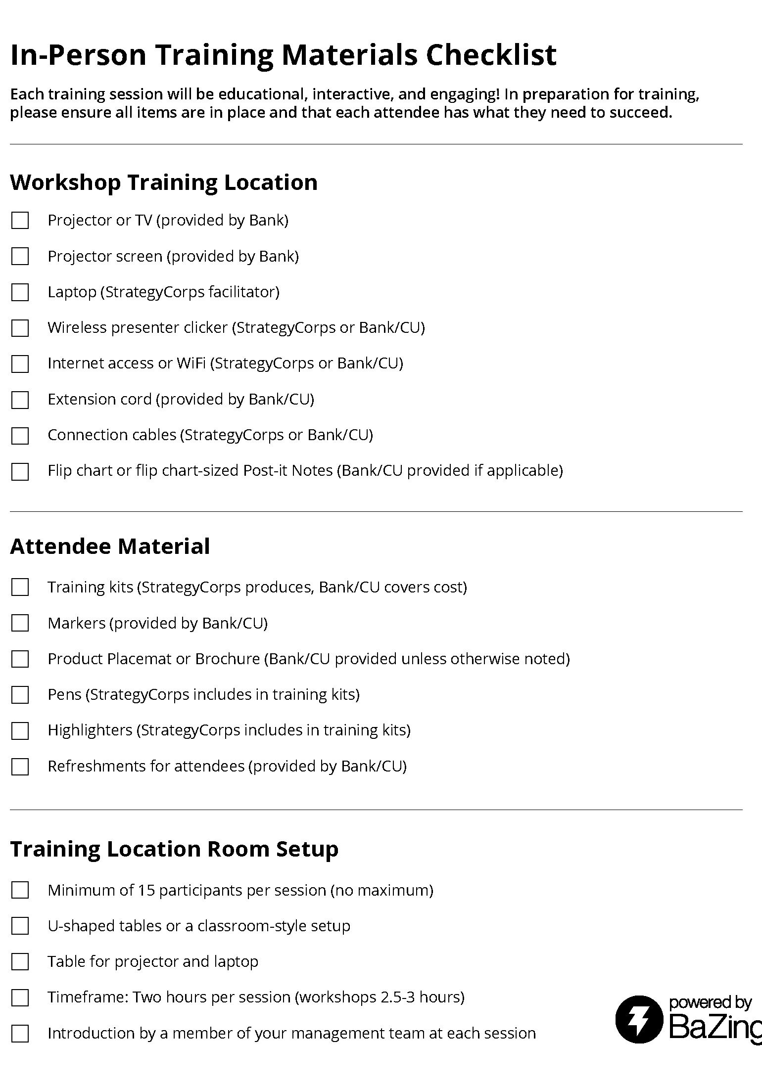 Training Checklist
(Print Version)
